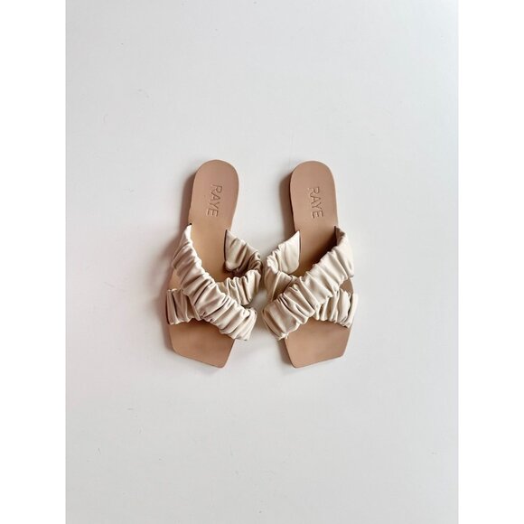 RAYE Moira Bone White Ruched Leather Criss Cross Slides Sandals Flats, Size 5.5 - Picture 1 of 9